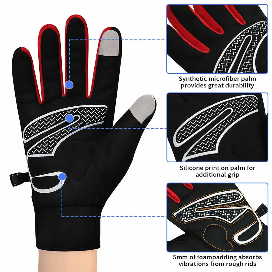 Men's Women's Touch Screen Padded Water Resistant Windproof Running Biking Cycling Glove-ST1903-Red