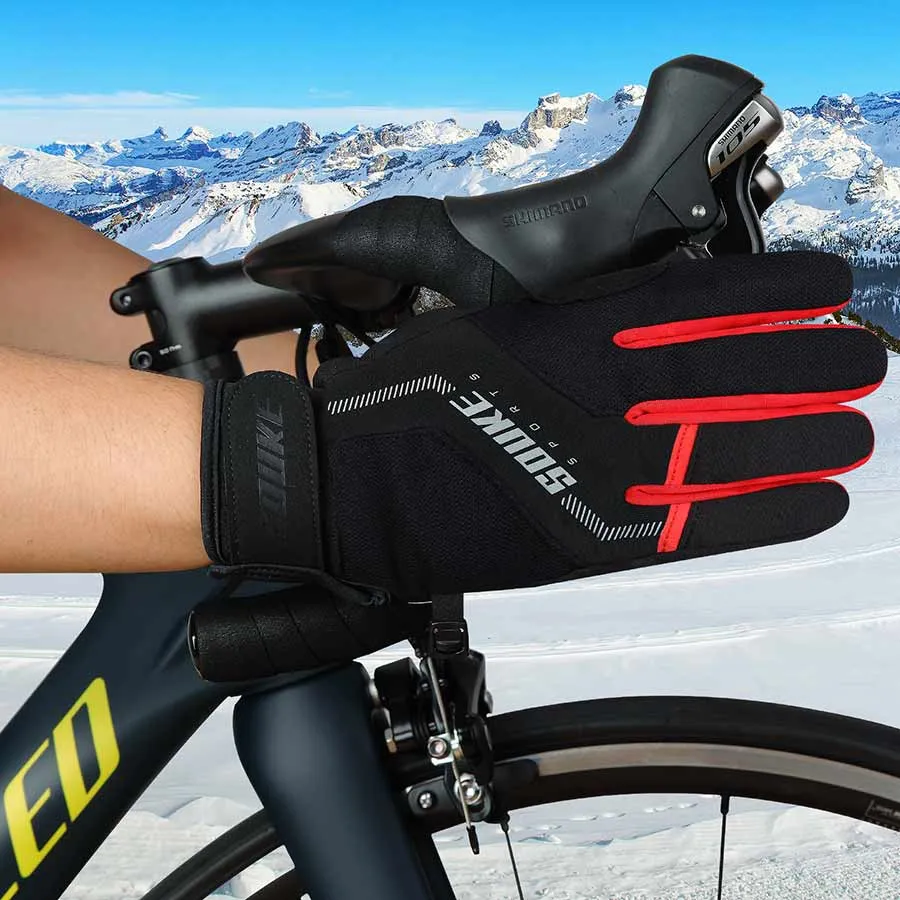 Men's Women's Touch Screen Padded Water Resistant Windproof Running Biking Cycling Glove-ST1903-Red