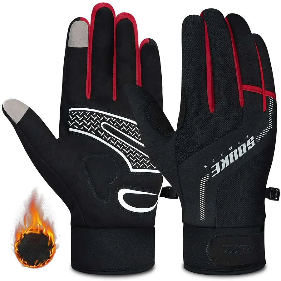 Men's Women's Touch Screen Padded Water Resistant Windproof Running Biking Cycling Glove-ST1903-Red