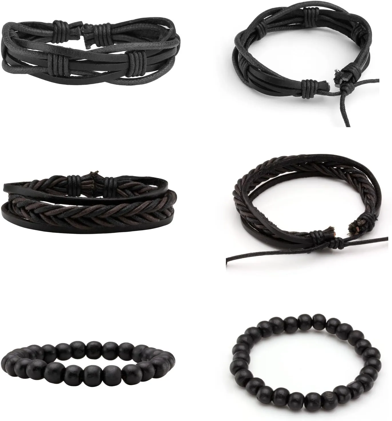 MILAKOO 6 Pcs Punk Braided Leather Bracelets for Men Women Cuff Wrap Wristbands Adjustable