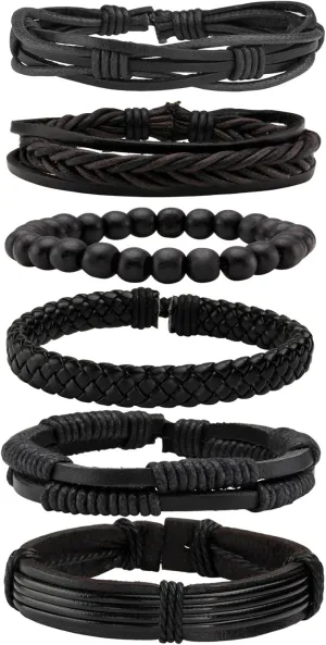 MILAKOO 6 Pcs Punk Braided Leather Bracelets for Men Women Cuff Wrap Wristbands Adjustable