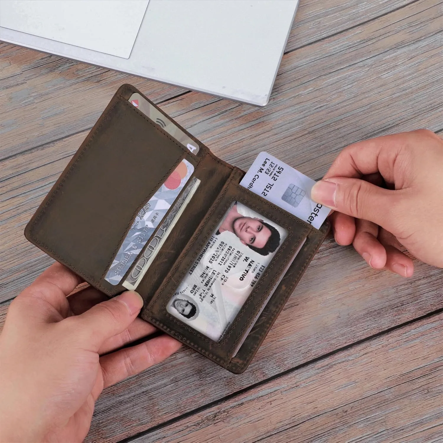 Minimalist RFID Wallet for Men and Women | Slim Bifold Credit Card Holder Wallet | Men's Business Card Case | Genuine Leather Front Pocket wallet with Gift Box