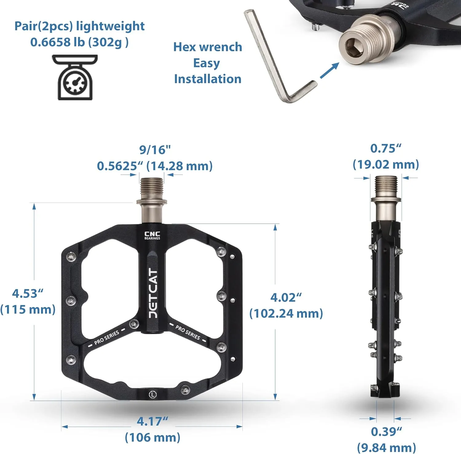 Mountain Bike Pedals Flat - MTB Pedals Flat, Bicycle Pedals, Road Bike Pedals, BMX Pedals, for BMX MTN Road Gravel EBike, Specialized Parts, Adults, Aluminum Metal Stamp 9/16"