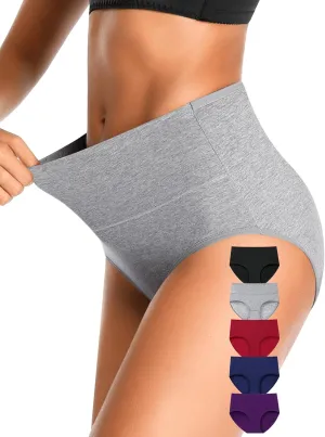 OLIKEME High Waisted Underwear for Women Cotton Slight Tummy Control Panties Postpartum Soft Full Coverage Briefs 5 Pack