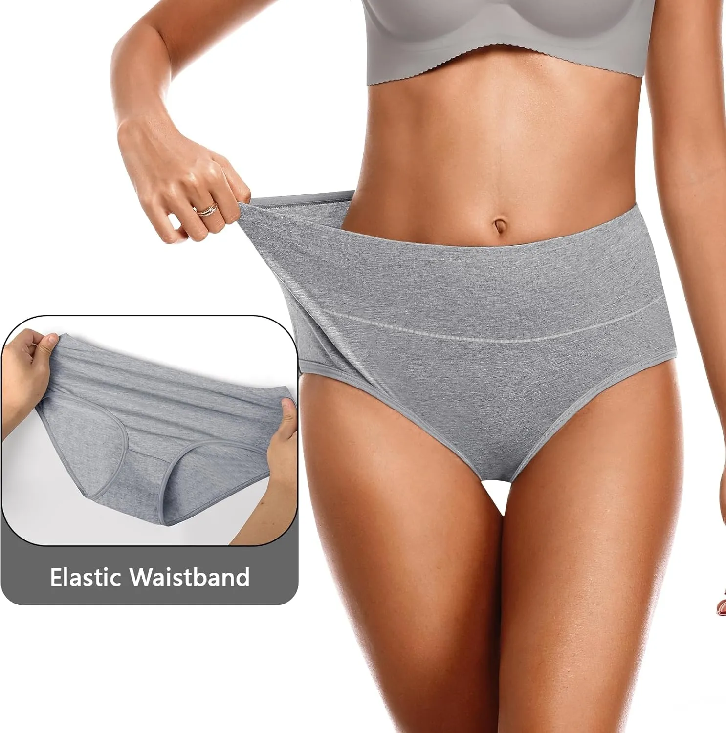 OLIKEME High Waisted Underwear for Women Cotton Slight Tummy Control Panties Postpartum Soft Full Coverage Briefs 5 Pack