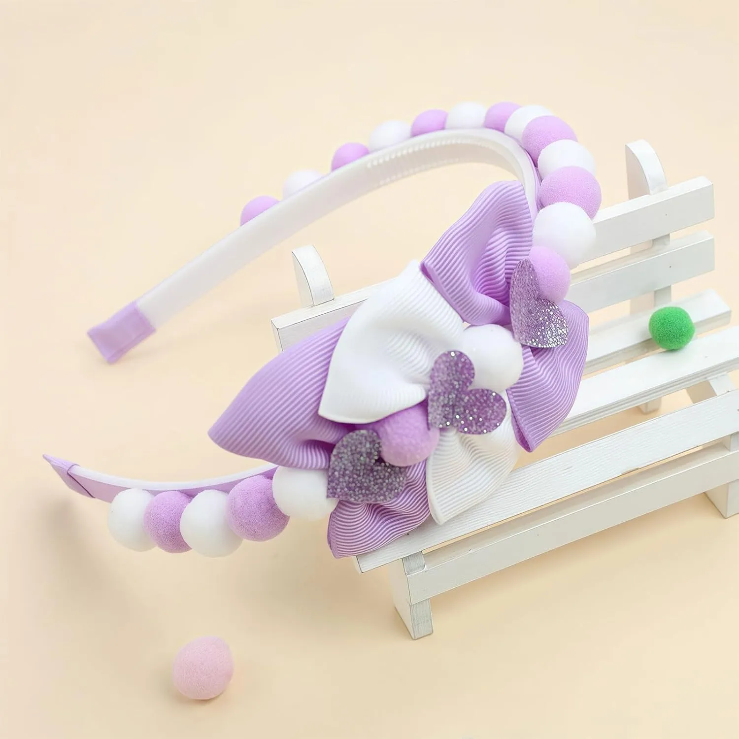 Purple Bow Headband Spring Summer Hair Accessories for Girls Women, Cute Bows Glitter Hearts Hair Band Non Slip Headbands Summer Outfit Party Supplies Decoration