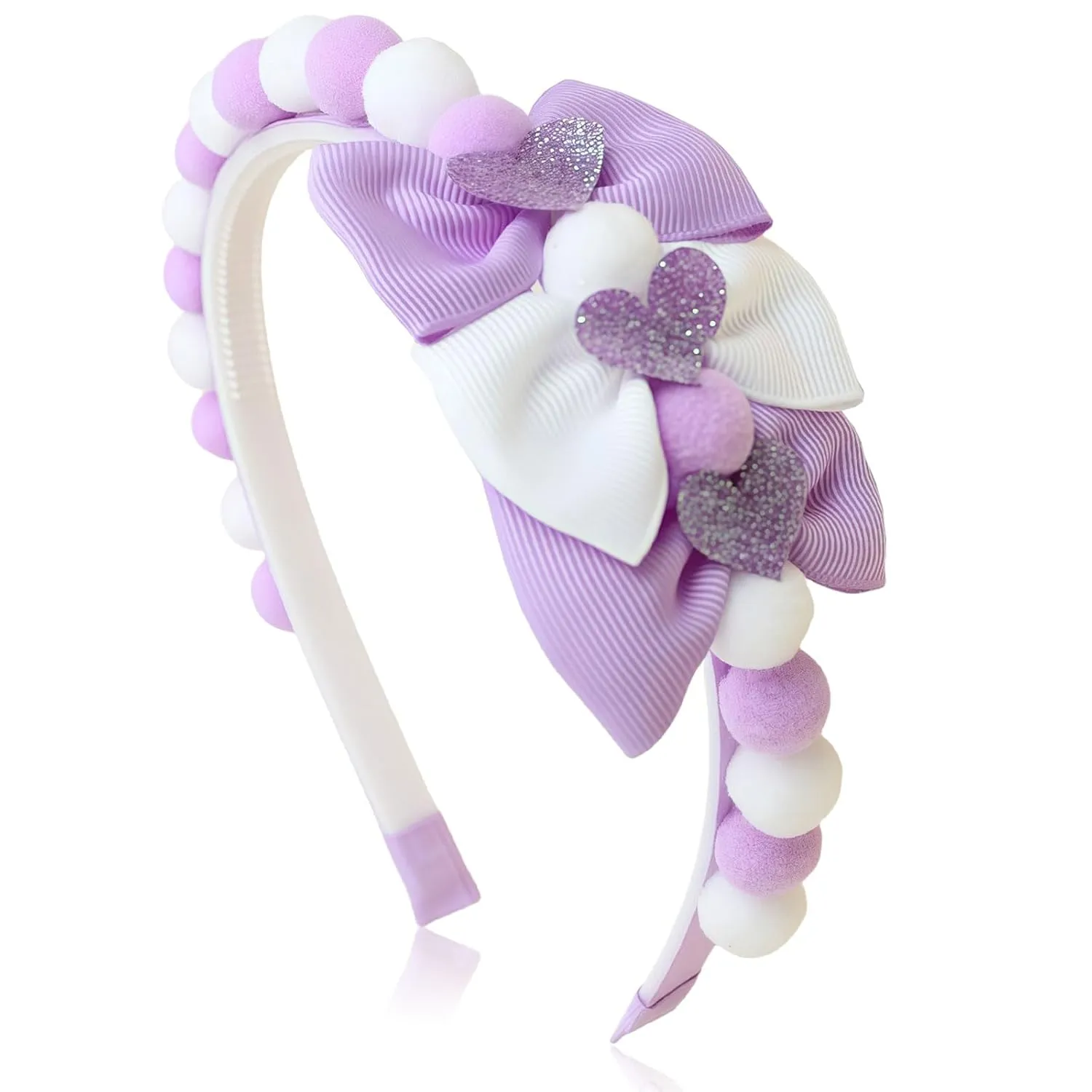 Purple Bow Headband Spring Summer Hair Accessories for Girls Women, Cute Bows Glitter Hearts Hair Band Non Slip Headbands Summer Outfit Party Supplies Decoration