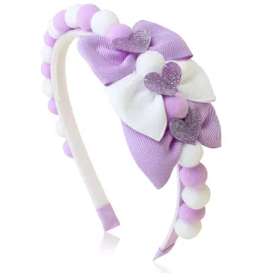 Purple Bow Headband Spring Summer Hair Accessories for Girls Women, Cute Bows Glitter Hearts Hair Band Non Slip Headbands Summer Outfit Party Supplies Decoration