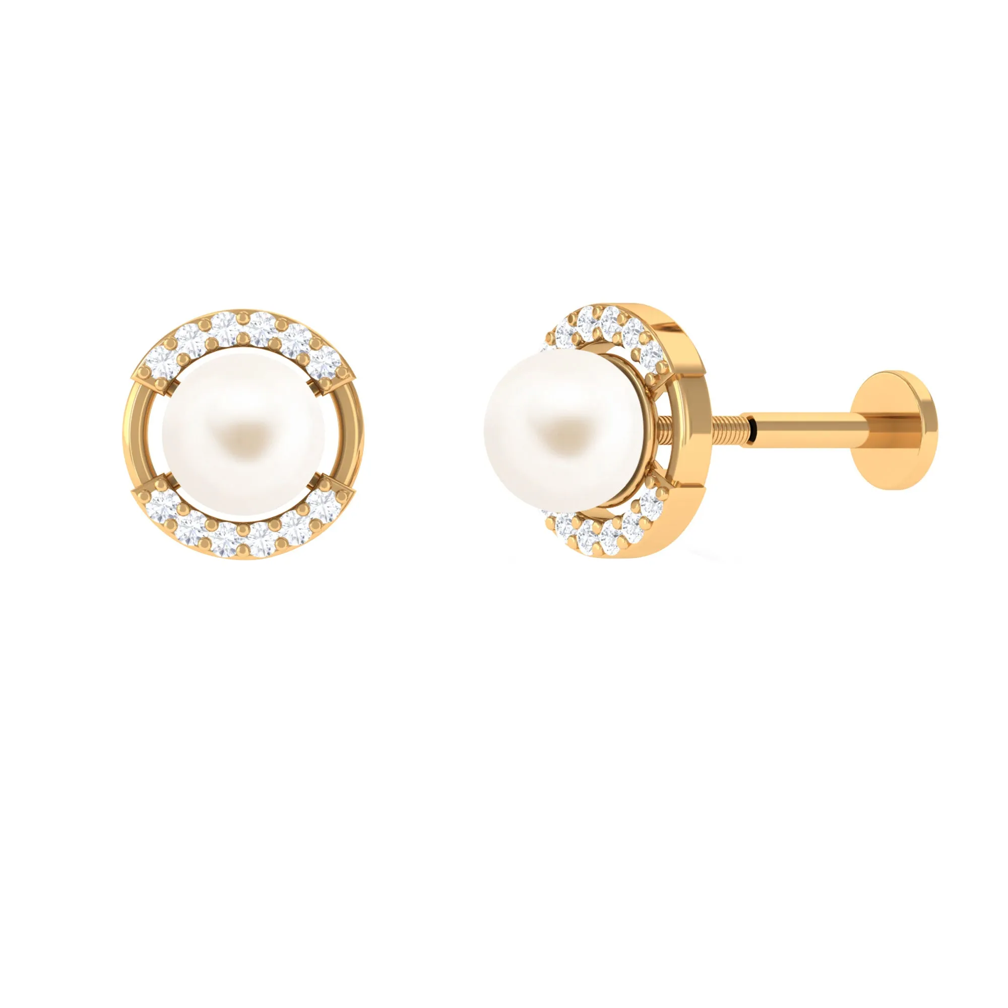 Real Freshwater Pearl Circle Cartilage Earring with Diamond
