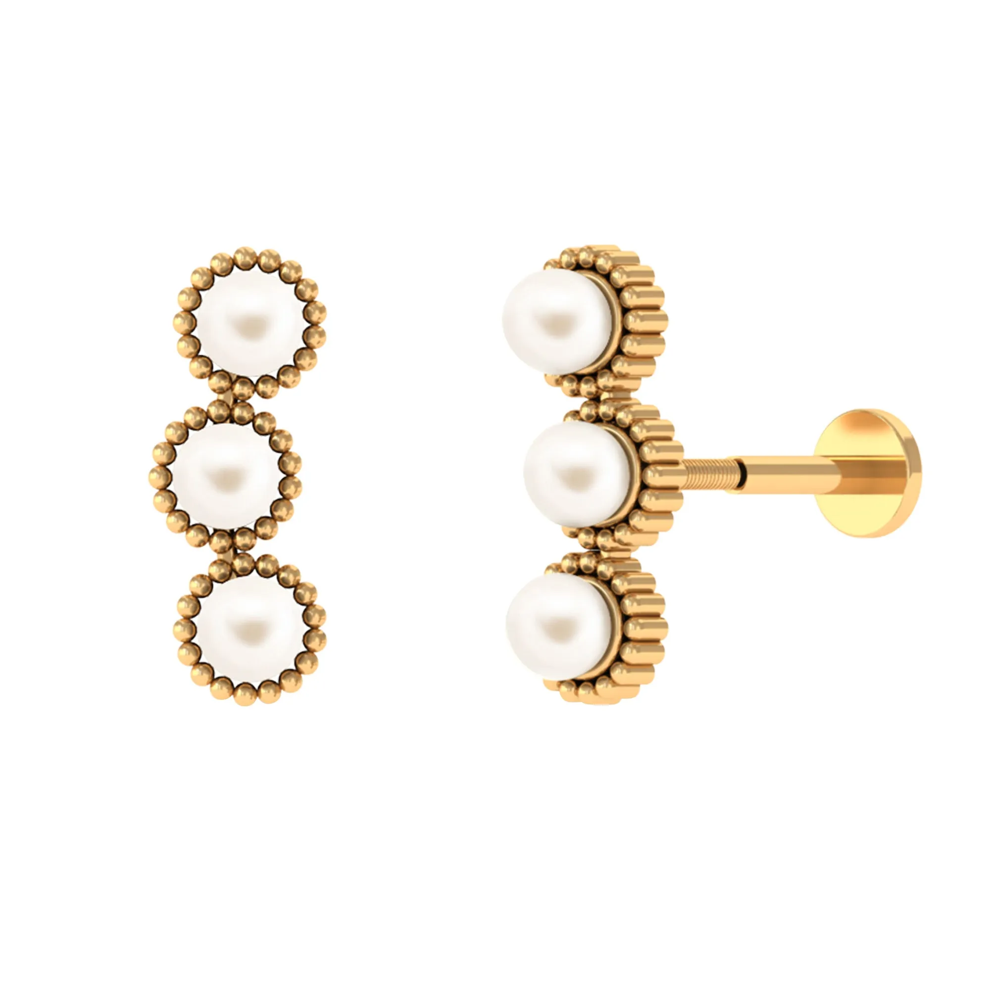 Real Freshwater Pearl Three Stone Crawler Earring