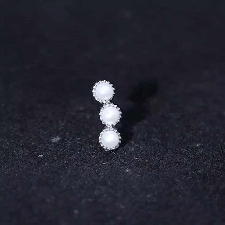 Real Freshwater Pearl Three Stone Crawler Earring