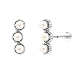 Real Freshwater Pearl Three Stone Crawler Earring