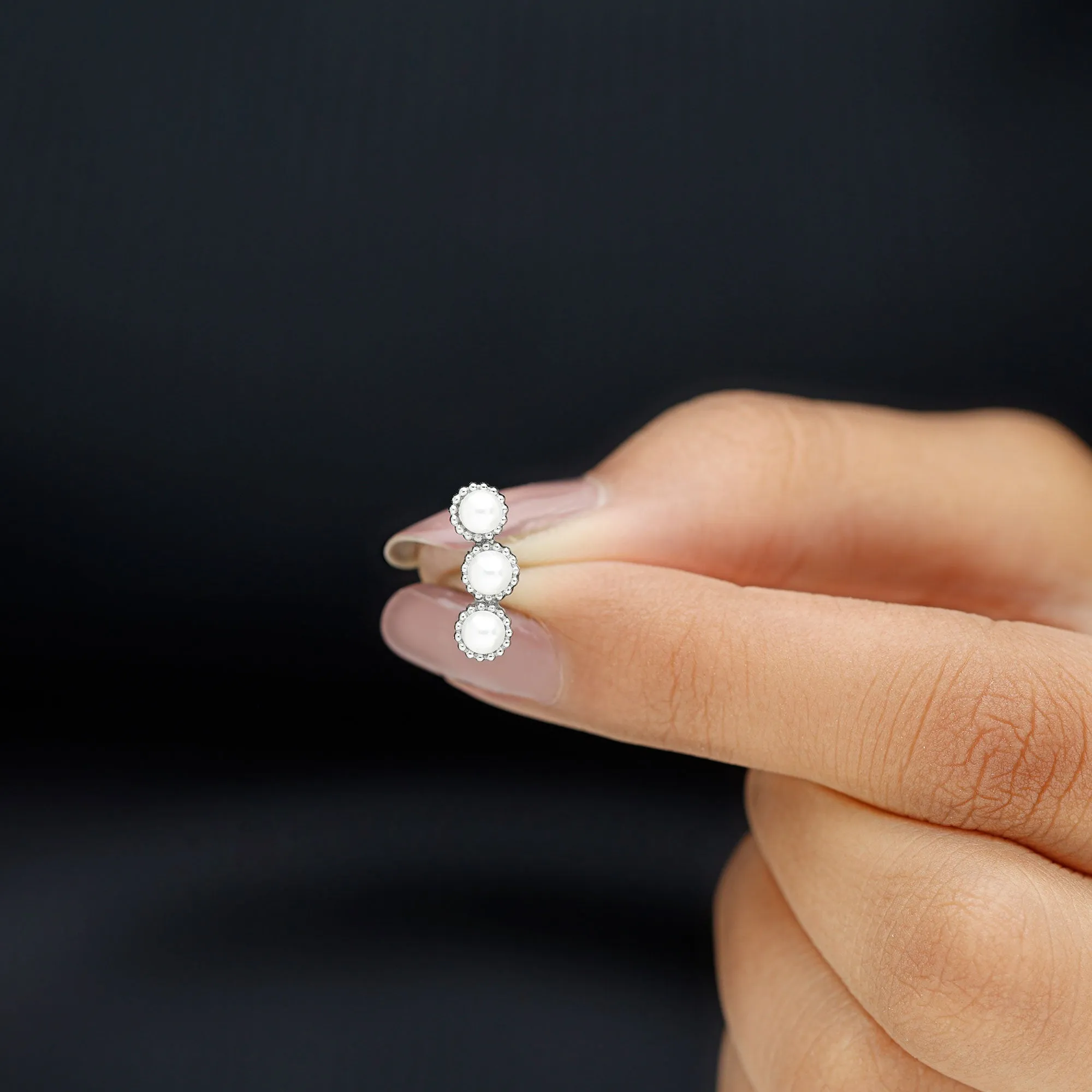 Real Freshwater Pearl Three Stone Crawler Earring