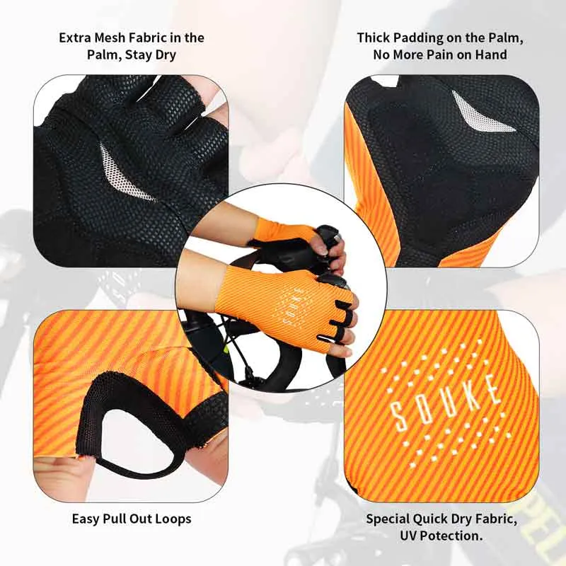 Road Bike Half Finger Cycling Gloves for Men and Women-ST1904-Orange