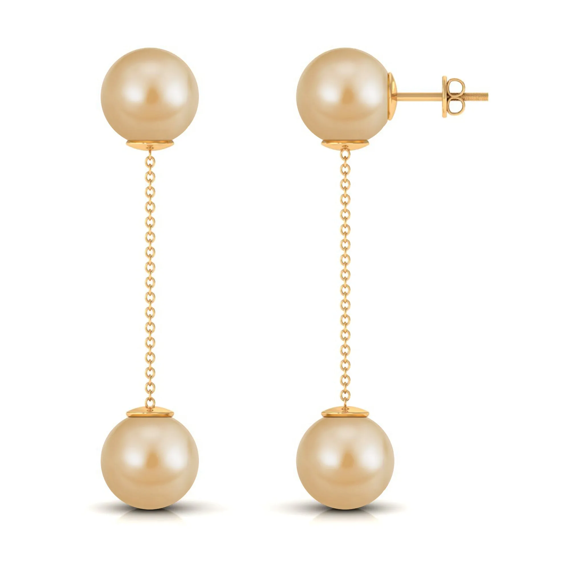 Simple South Sea Pearl Two Stone Dangle Earrings
