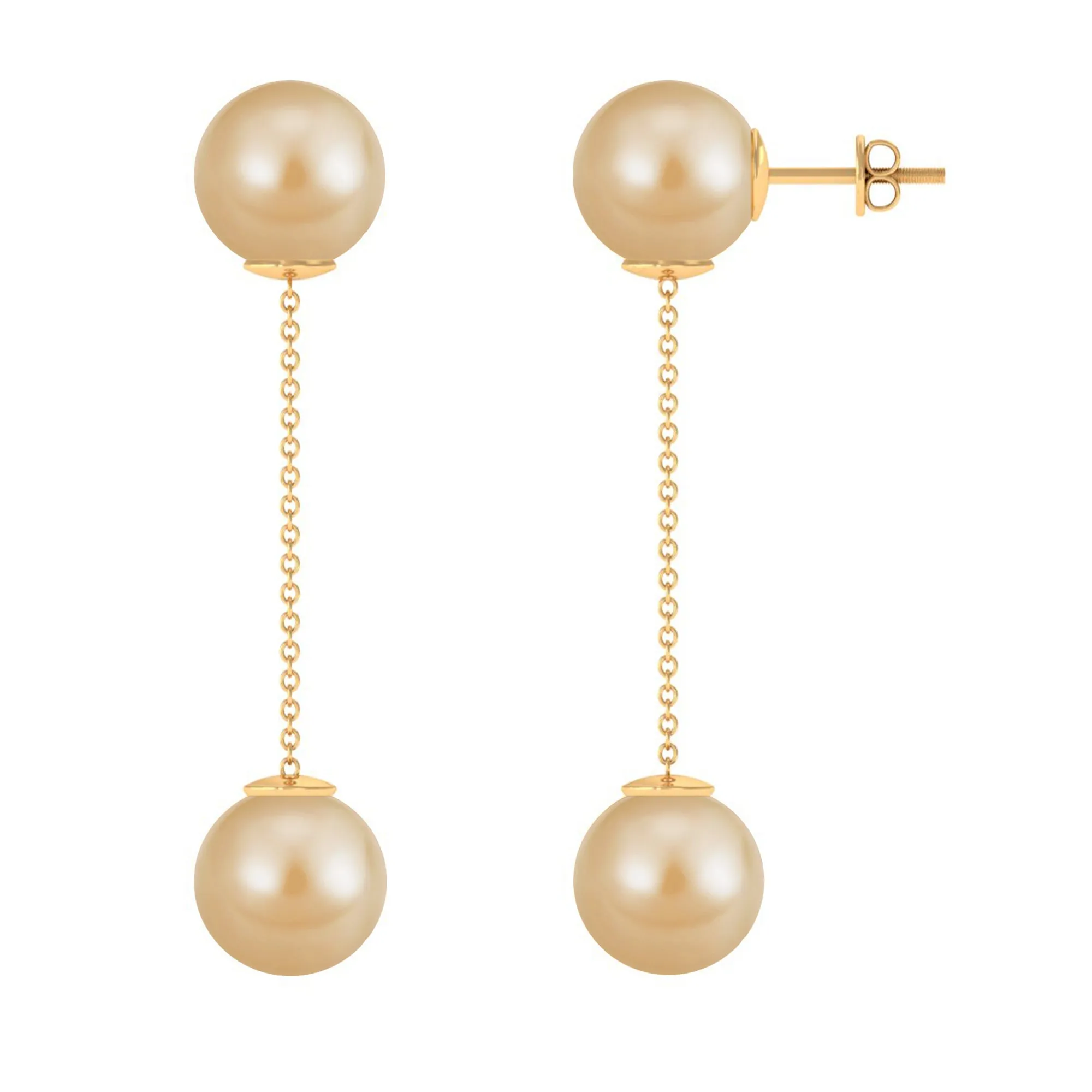 Simple South Sea Pearl Two Stone Dangle Earrings