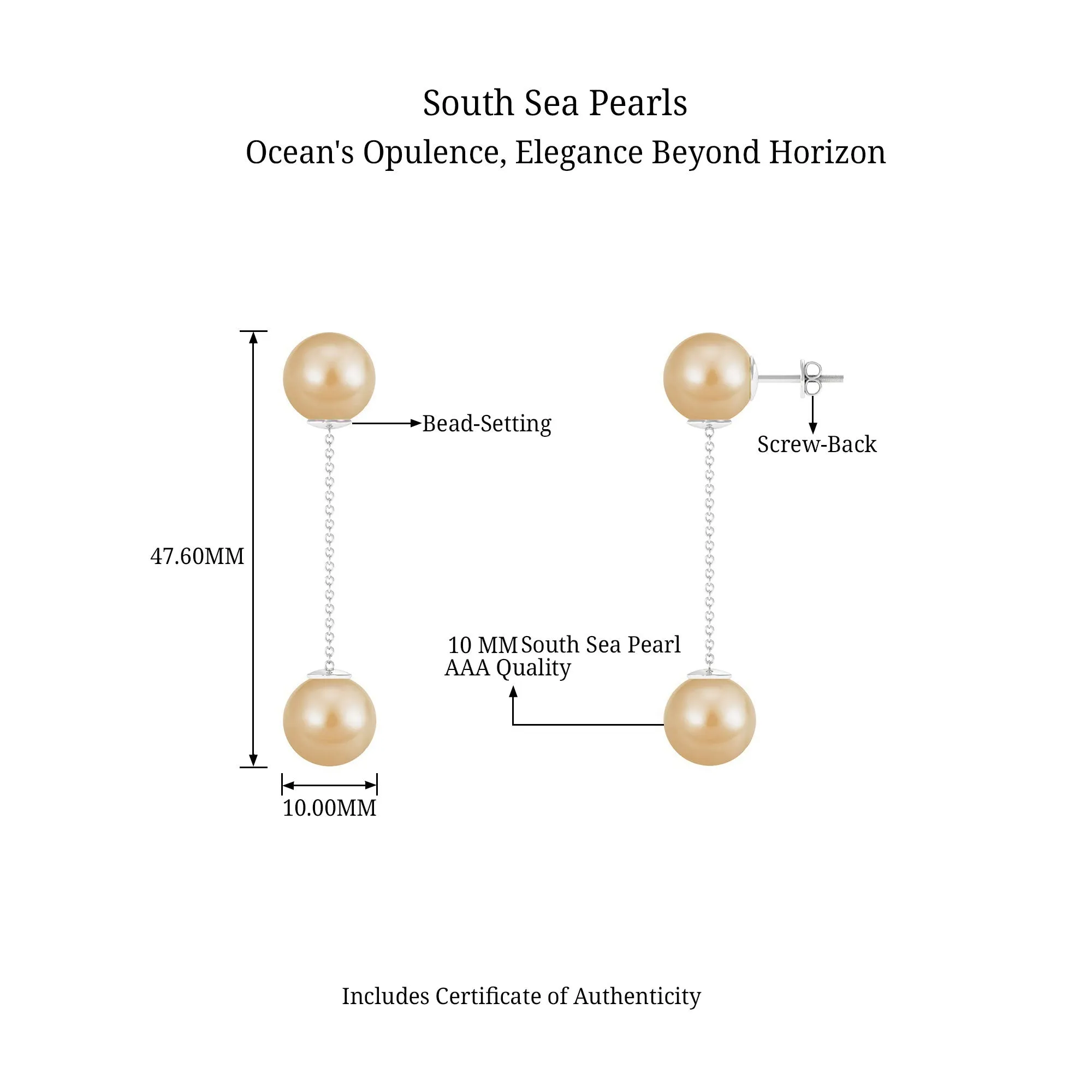 Simple South Sea Pearl Two Stone Dangle Earrings