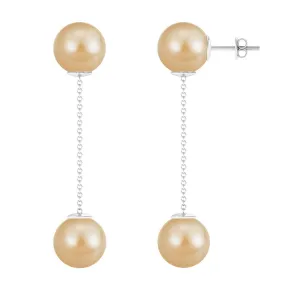 Simple South Sea Pearl Two Stone Dangle Earrings