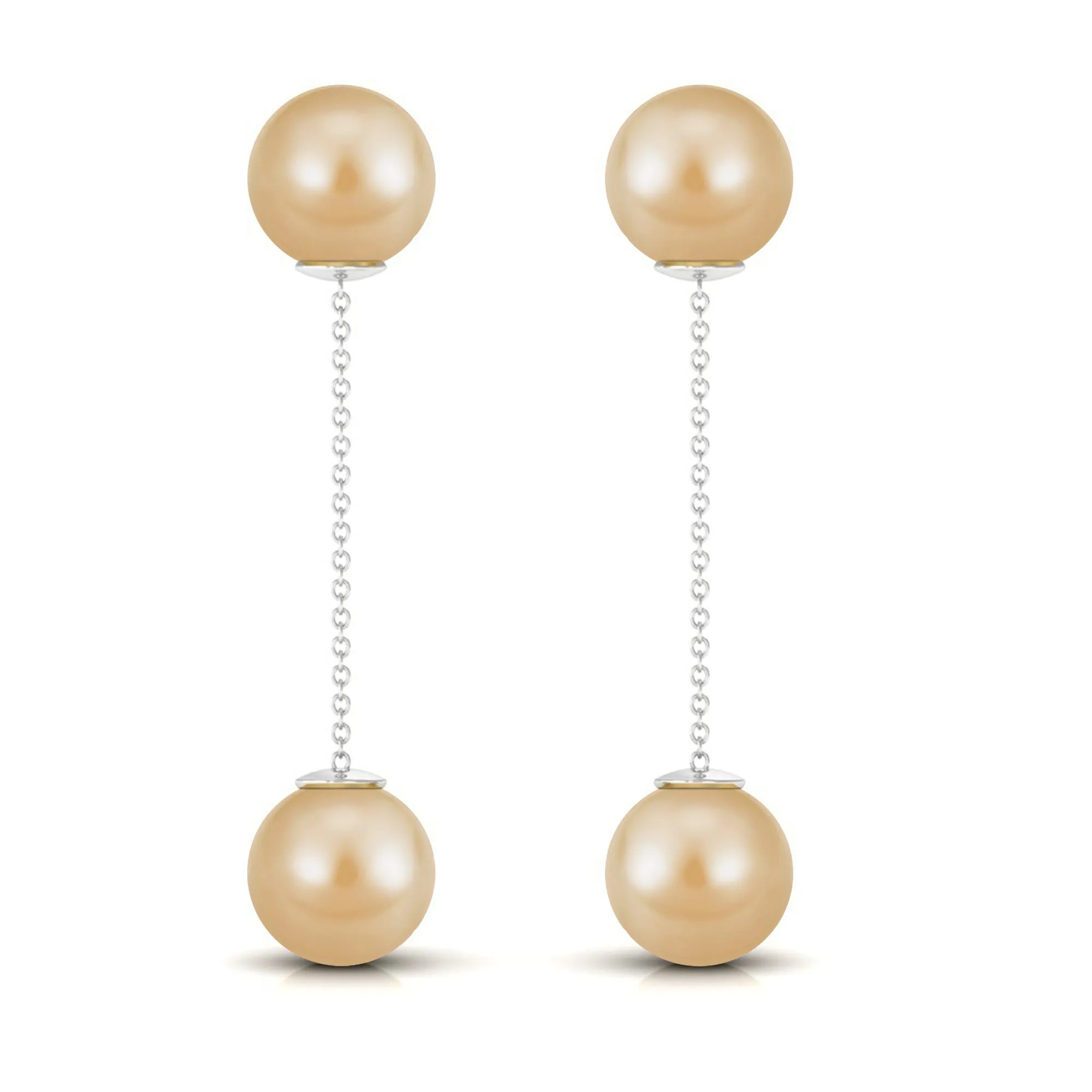 Simple South Sea Pearl Two Stone Dangle Earrings