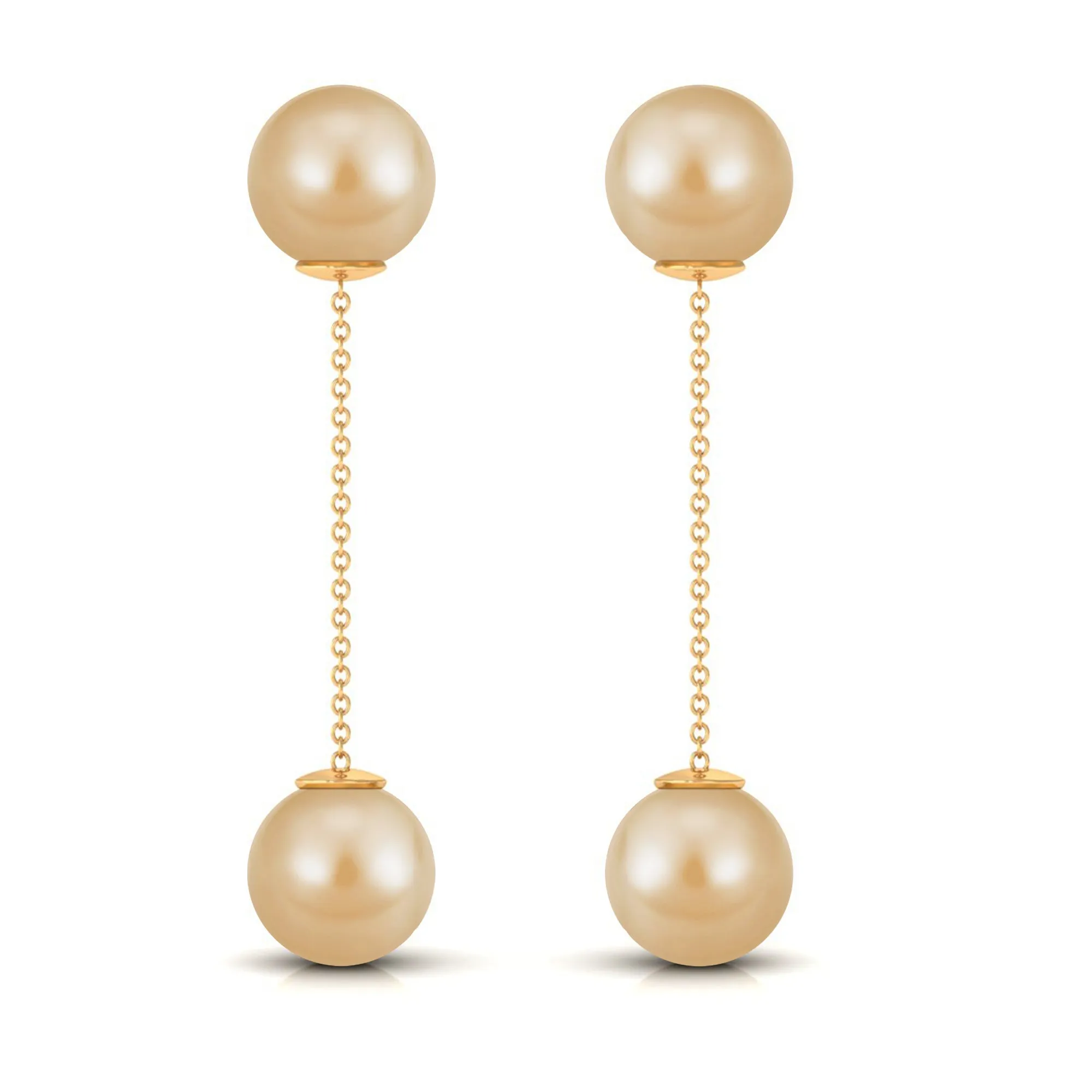 Simple South Sea Pearl Two Stone Dangle Earrings