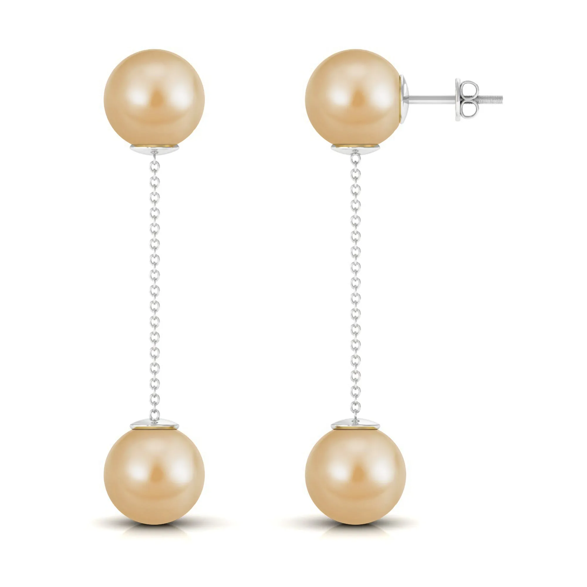 Simple South Sea Pearl Two Stone Dangle Earrings