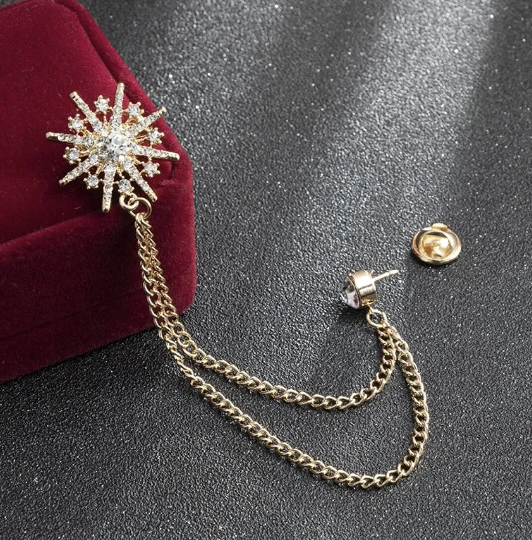 Star designer brooch stunning gold silver plated vintage look diamonte pin ggg67