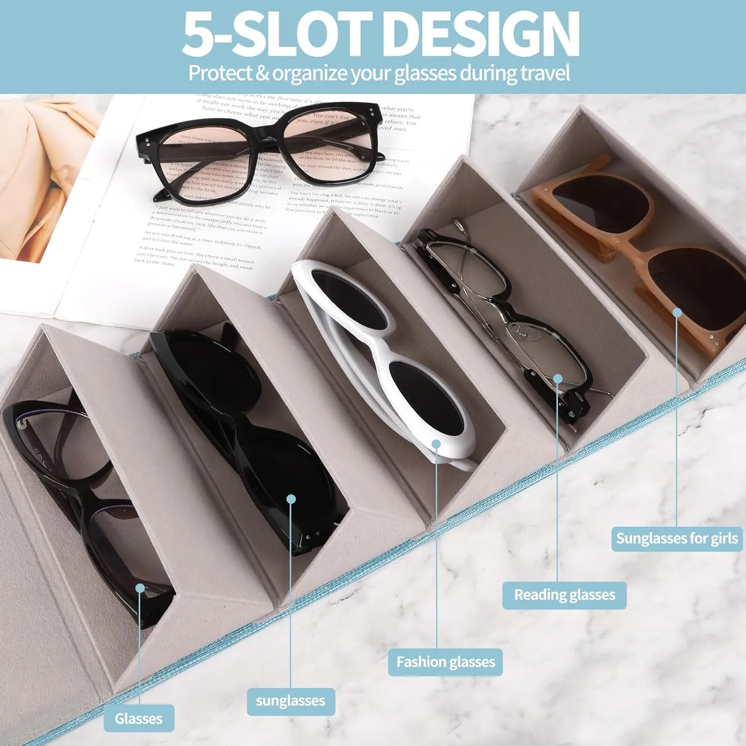 Sunglasses Organizer, Portable Eyeglasses Holder Glasses Storage Box for Women Men, Folding Case Hard Shell, Gradient Design
