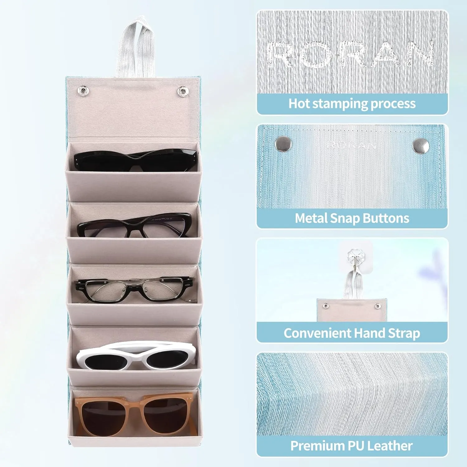Sunglasses Organizer, Portable Eyeglasses Holder Glasses Storage Box for Women Men, Folding Case Hard Shell, Gradient Design