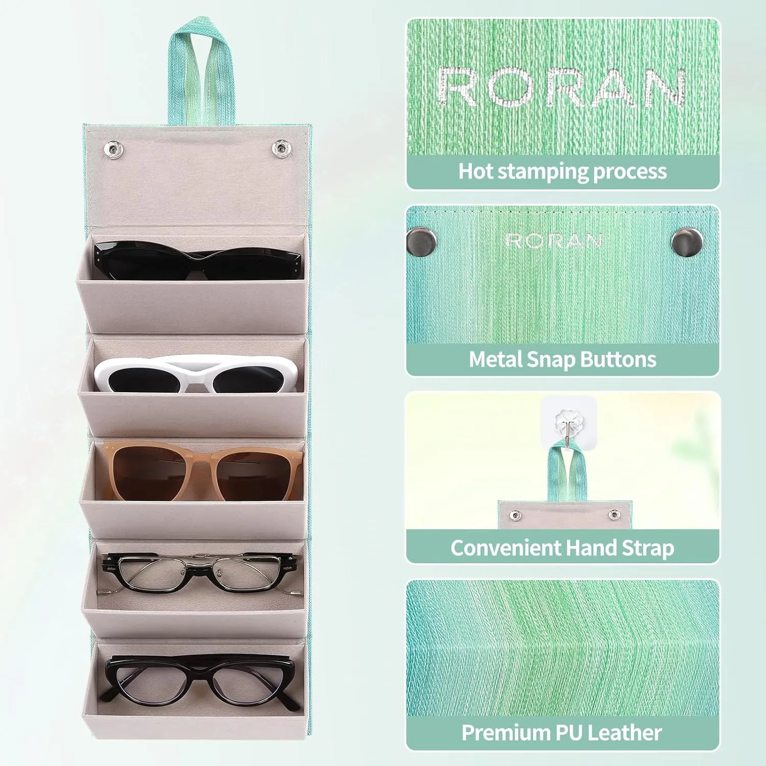 Sunglasses Organizer, Portable Eyeglasses Holder Glasses Storage Box for Women Men, Folding Case Hard Shell, Gradient Design