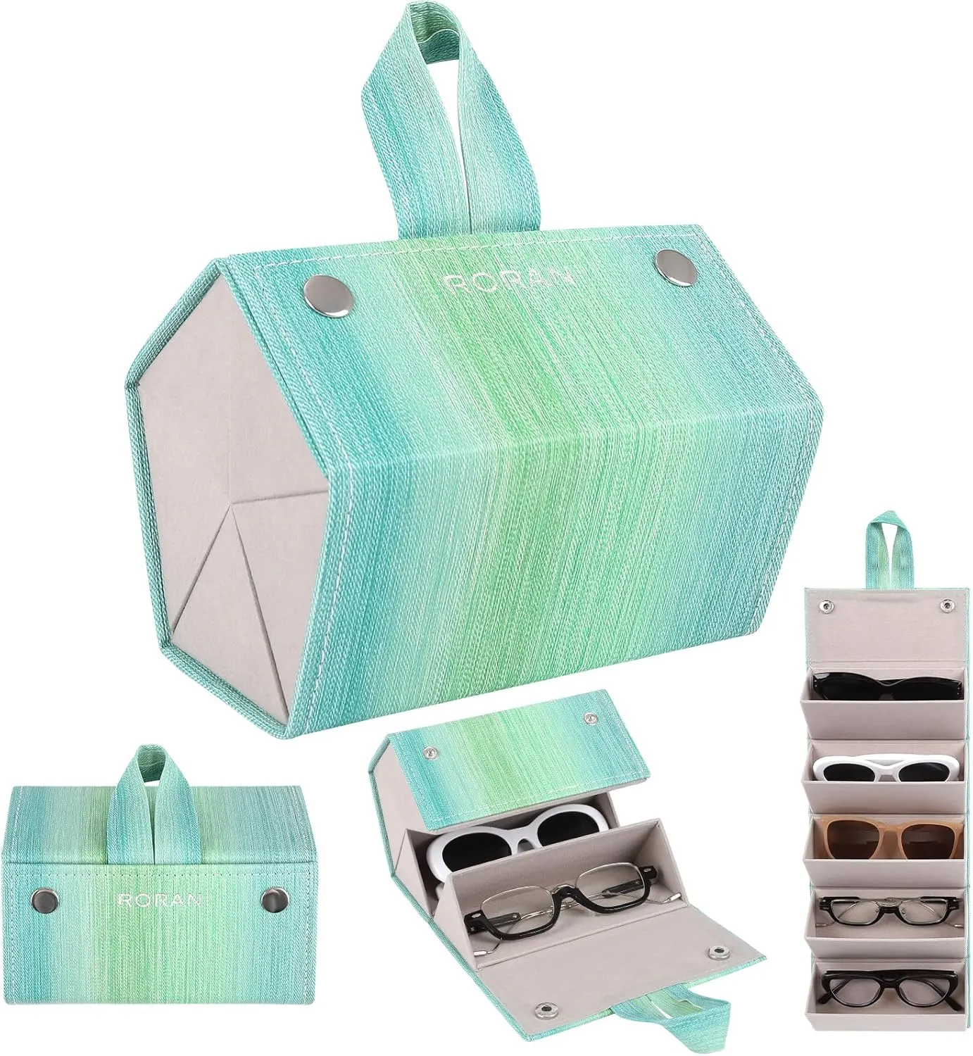 Sunglasses Organizer, Portable Eyeglasses Holder Glasses Storage Box for Women Men, Folding Case Hard Shell, Gradient Design
