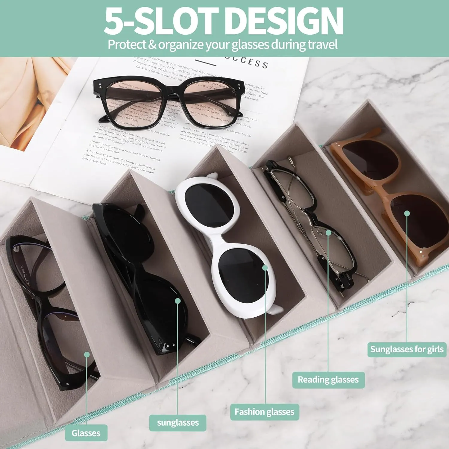 Sunglasses Organizer, Portable Eyeglasses Holder Glasses Storage Box for Women Men, Folding Case Hard Shell, Gradient Design