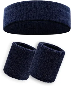 Sweatband Set  Headband & Wristband for Men, Women & Kids | Terry Cloth Athletic Sweatbands for Workout, Gym, Yoga, Running, Tennis, Basketball, Baseball, Soccer | Sports Accessories