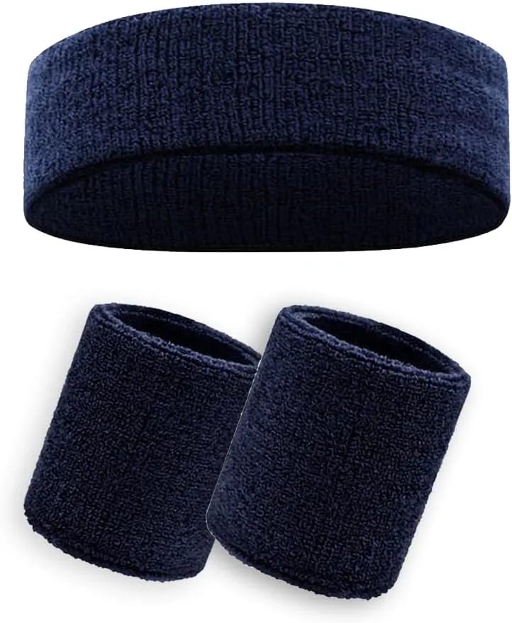 Sweatband Set  Headband & Wristband for Men, Women & Kids | Terry Cloth Athletic Sweatbands for Workout, Gym, Yoga, Running, Tennis, Basketball, Baseball, Soccer | Sports Accessories