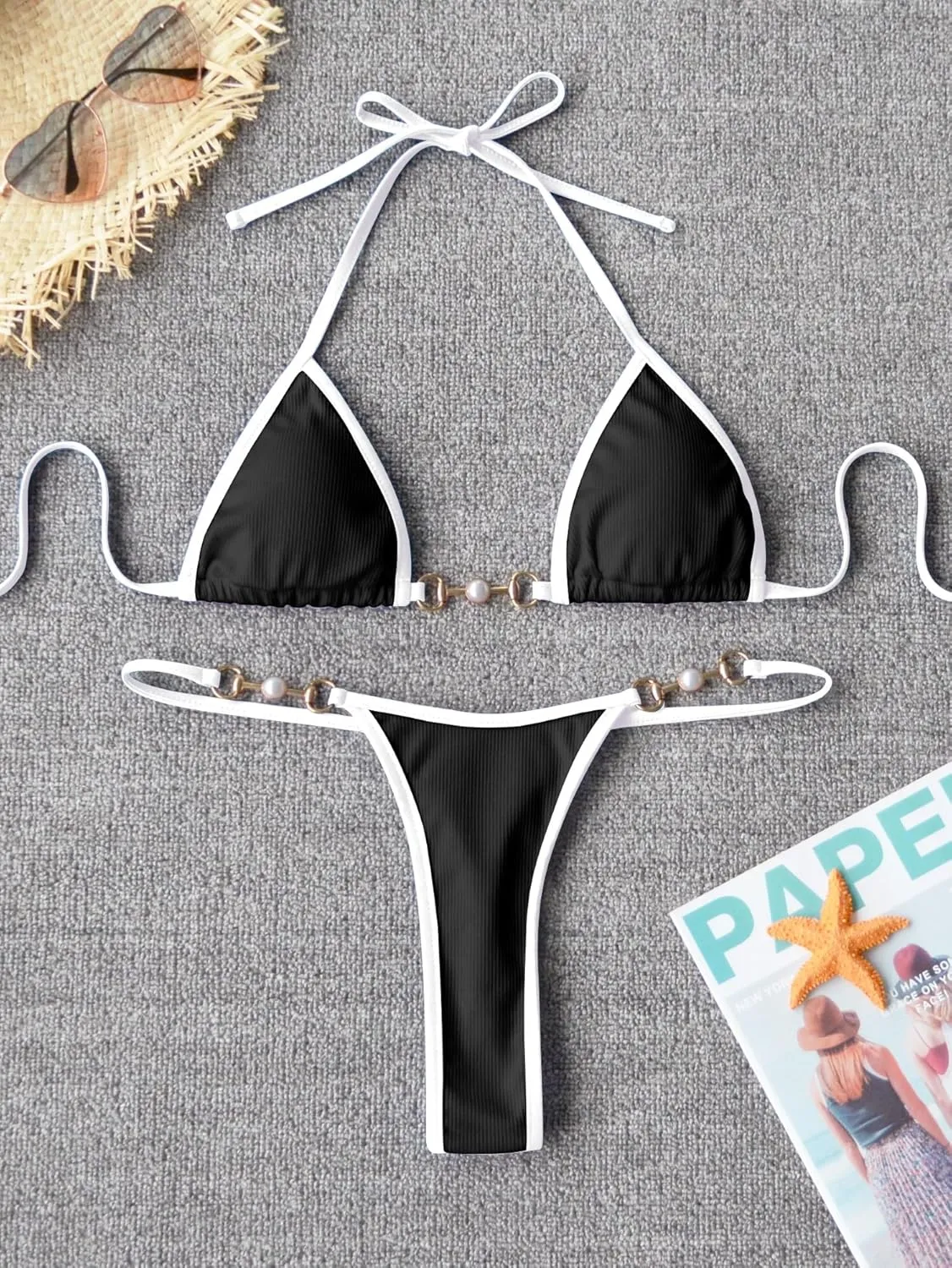 swimall Women's Triangle Thong Bikini Set Sexy Brazilian Two Piece Swimsuit Cute Bathing Suit
