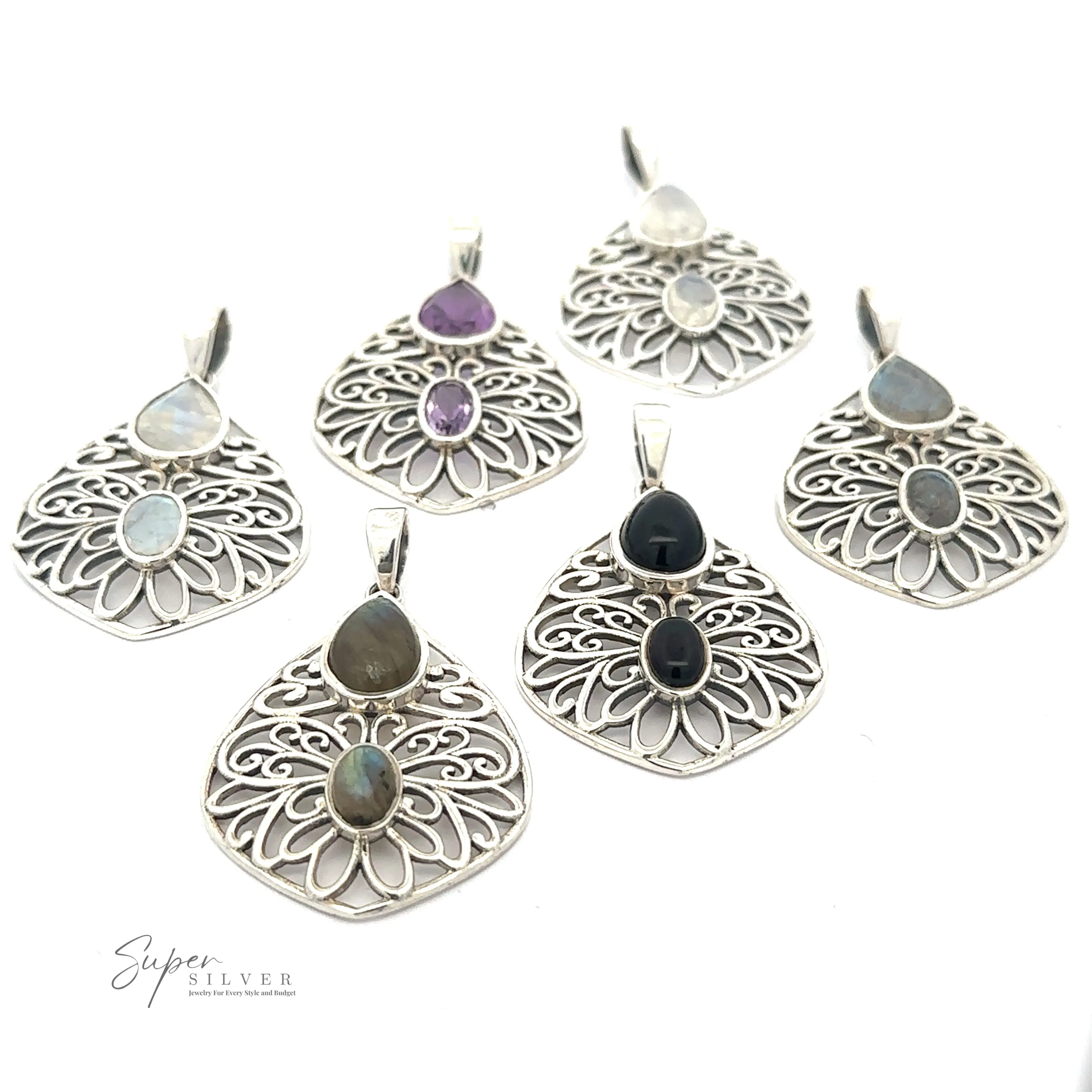 Teardrop Filigree Gemstone Pendants