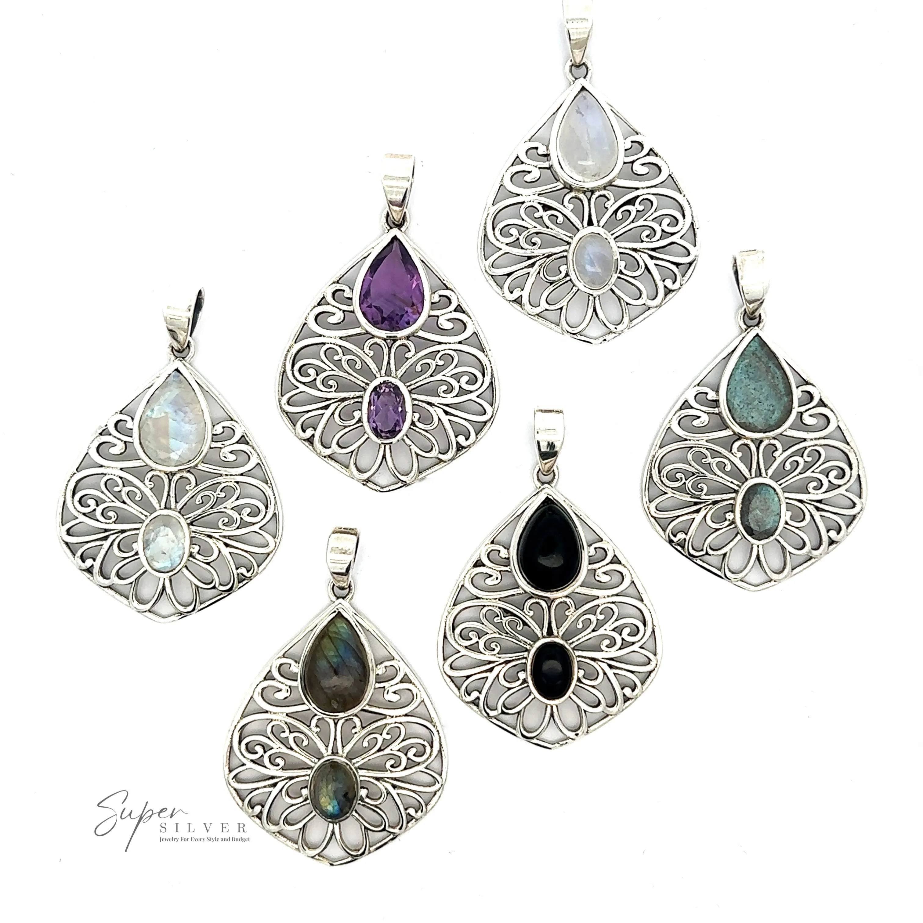 Teardrop Filigree Gemstone Pendants