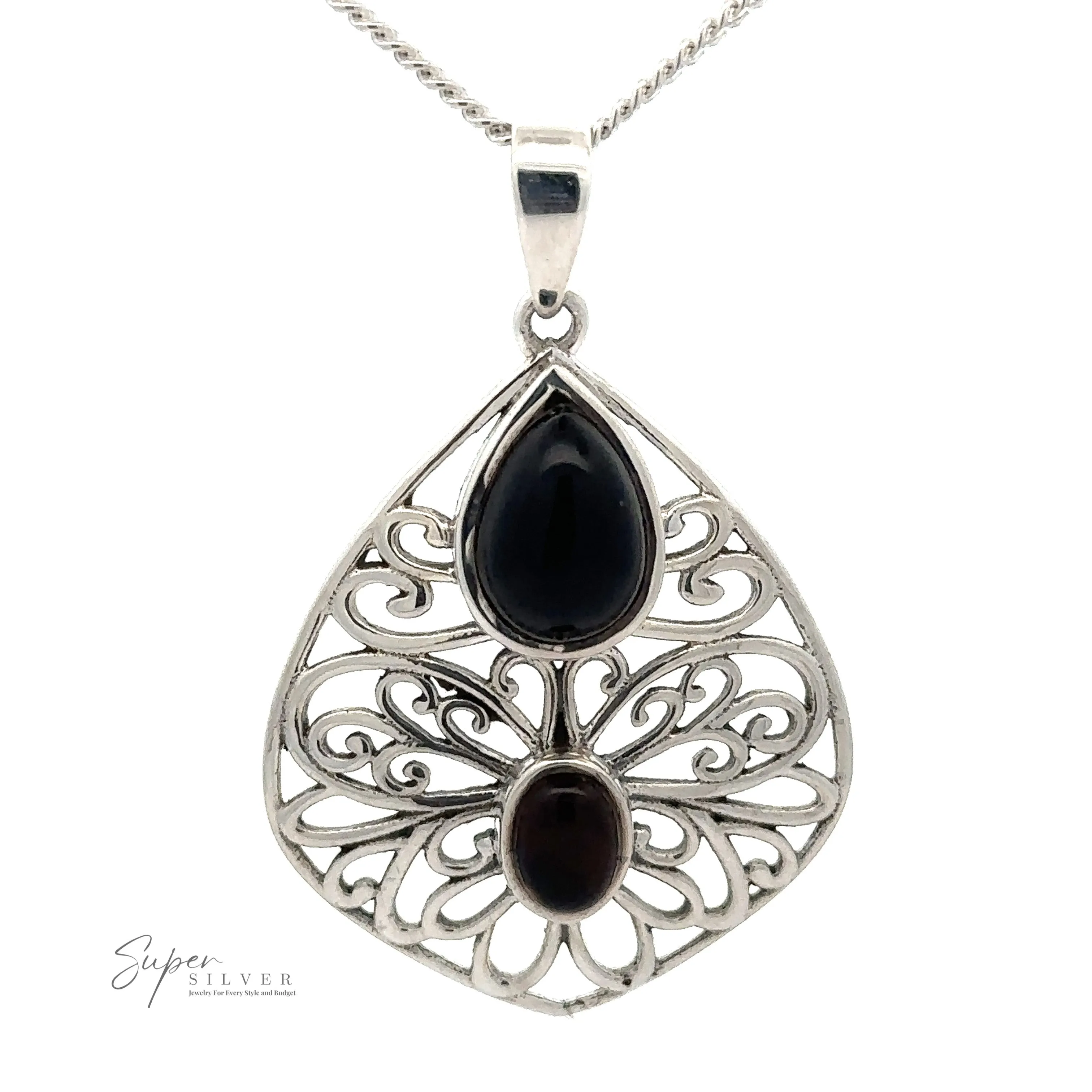 Teardrop Filigree Gemstone Pendants