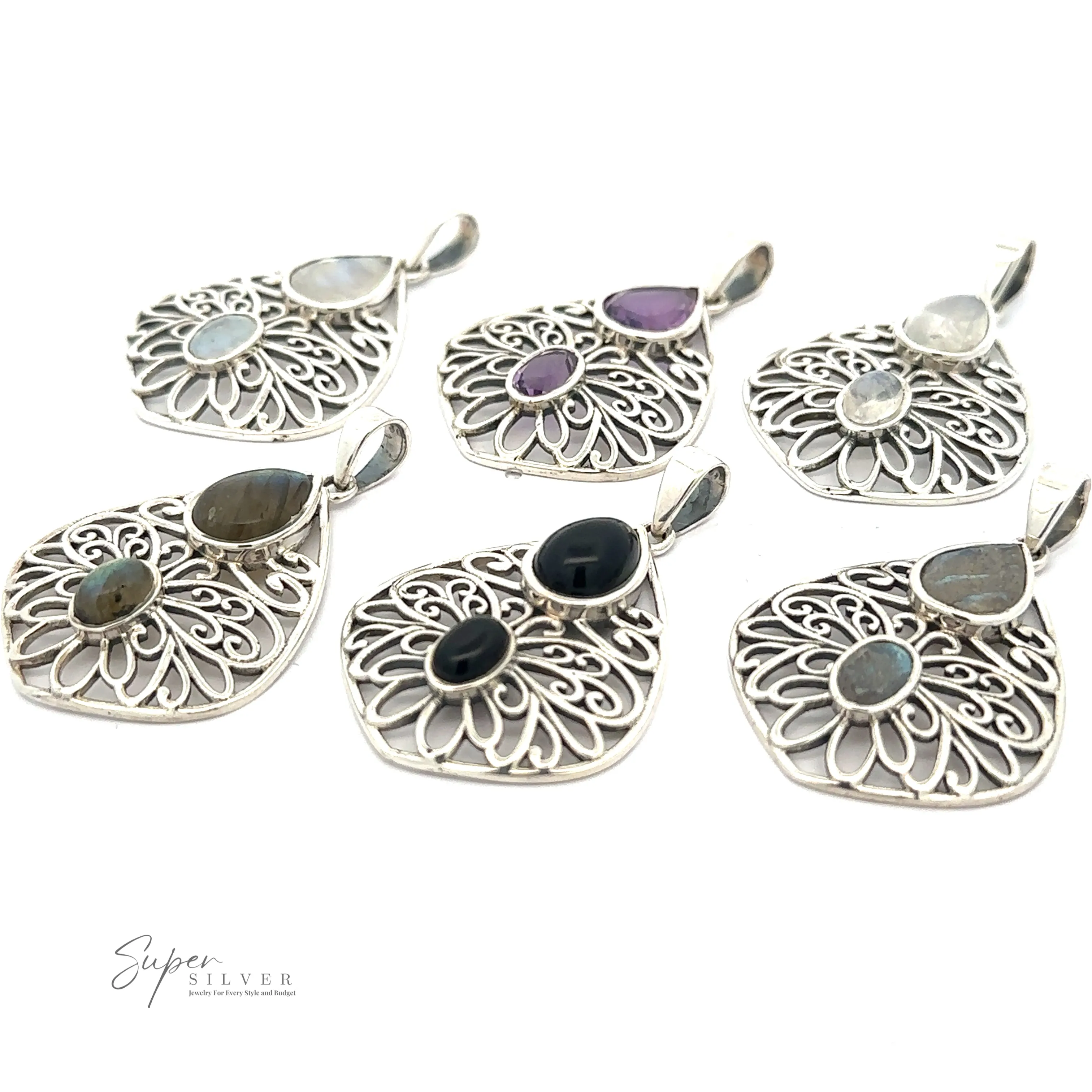 Teardrop Filigree Gemstone Pendants