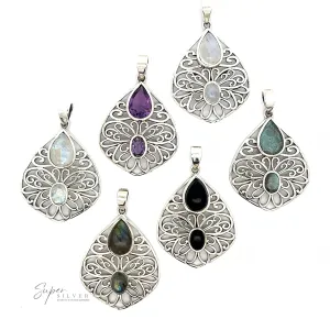 Teardrop Filigree Gemstone Pendants