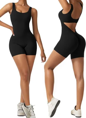 Vertvie Jumpsuits for Women Sexy Backless One Piece Jumpsuit Shorts Sleeveless Tummy Control V Back Scrunch Bodycon Romper