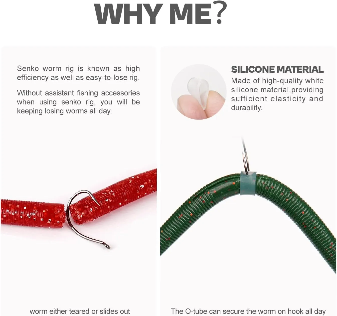 Wacky Worm O-Rings (180/150/120 Packs)  Heavy-Duty Silicone Senko Bait Protector (Only Kit Includes Tool) | Prevents Bass from Ripping Soft Plastics | Fits All Senko Worms (Small/Medium/Large)