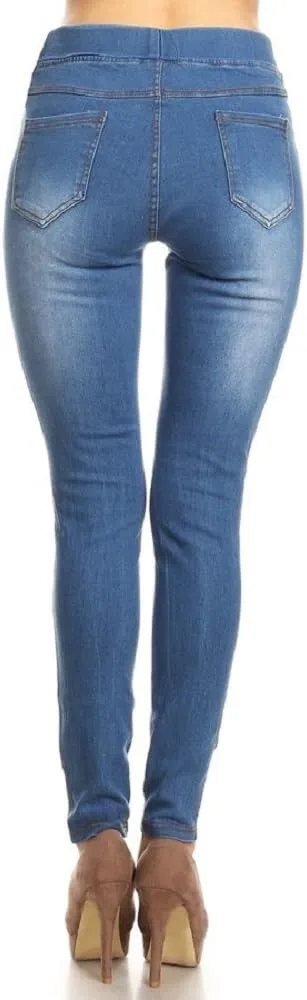 Women's Stretch Pull-On Jeans Skinny Ripped Distressed Denim Jeggings Regular-Plus Size