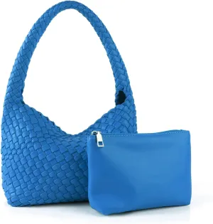 Woven Handbag for Woman Vegan Leather Shoulder bag and Purse Small Fashion Shopper Totes Ladies Underarm Bags